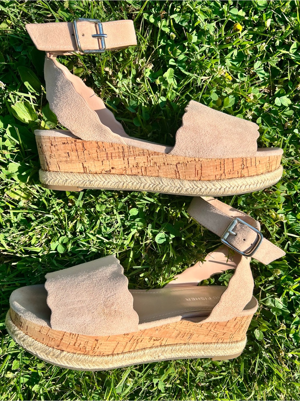 Marc Fisher Nude Pink Suede Platform Espadrilles Wedges Cork Sandal 7.5